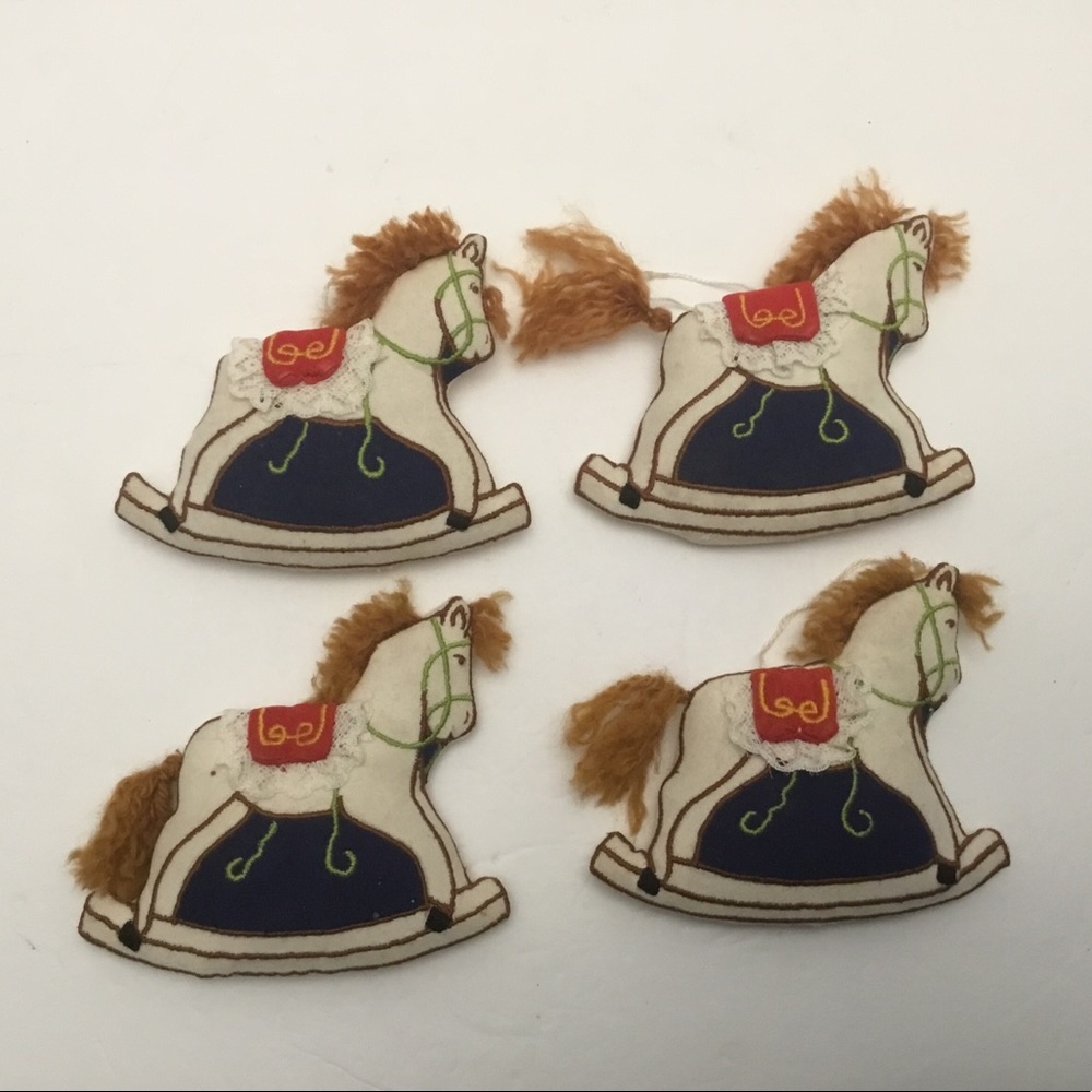 Vintage rocking horse Christmas ornaments set of 4